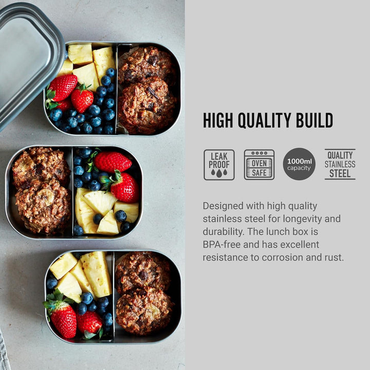 BLACK + BLUM Lunchbox Edelstahl 1L | Ozean | 3-in-1 | Vakuumverschluss- 100% auslaufsicher | inkl. G