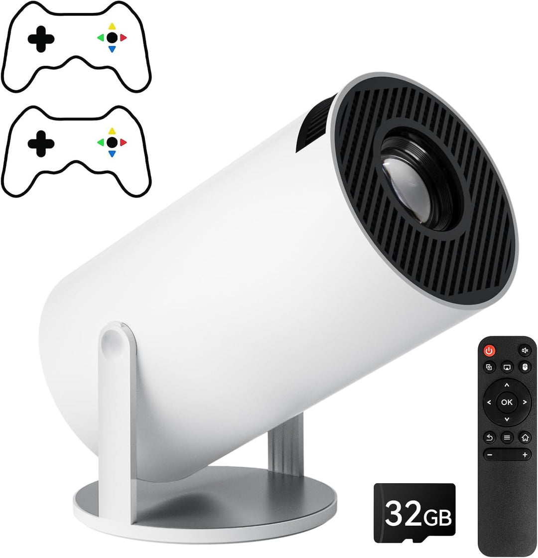 Qoosea Mini Beamer mit 2 Joystick 4K Bluetooth 5.2 Tragbarer Spiel Projektor 180° Drehbarer Android