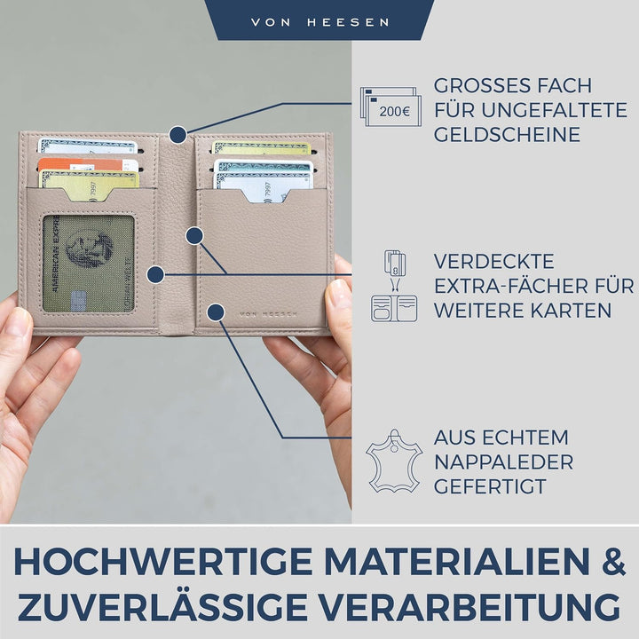 VON HEESEN Leder Geldbörse Herren mit Münzfach & RFID Schutz I Echtleder Geldbeutel für Männer & Dam
