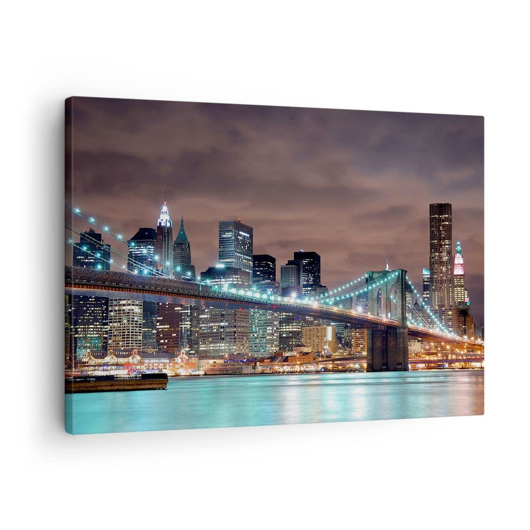 Bilder auf Leinwand Stadt Brücke Wolkenkratzer Leinwandbild 70x50cm Wandbilder Dekoration Wohnzimmer