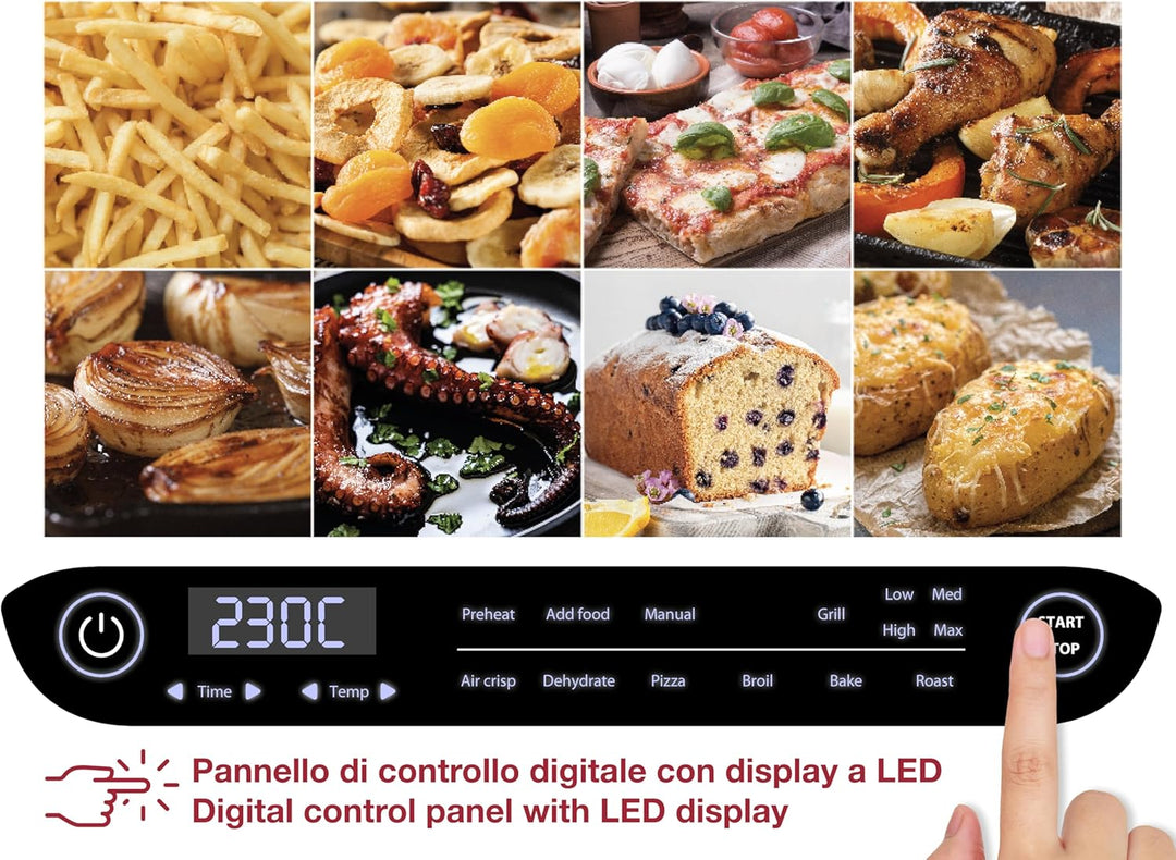 BEPER P101FRI081 Multifunktionsfritteuse, Digitale LED-Fritteuse mit 8 Programmen, Grill mit 4 Kochm