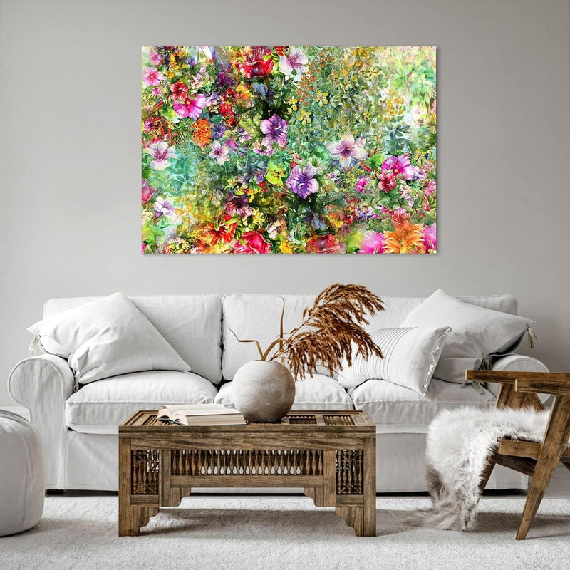 Bilder auf Leinwand 100x70cm Leinwandbild mit Rahmen blume sommer natur Gross Wanddeko Bild Schlafzi