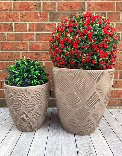 Blumentopf Blumenkübel mit Herausnehmbaren Einsatz Rund 3D Effekt Dekorativ Set 2: L + M in Taupe