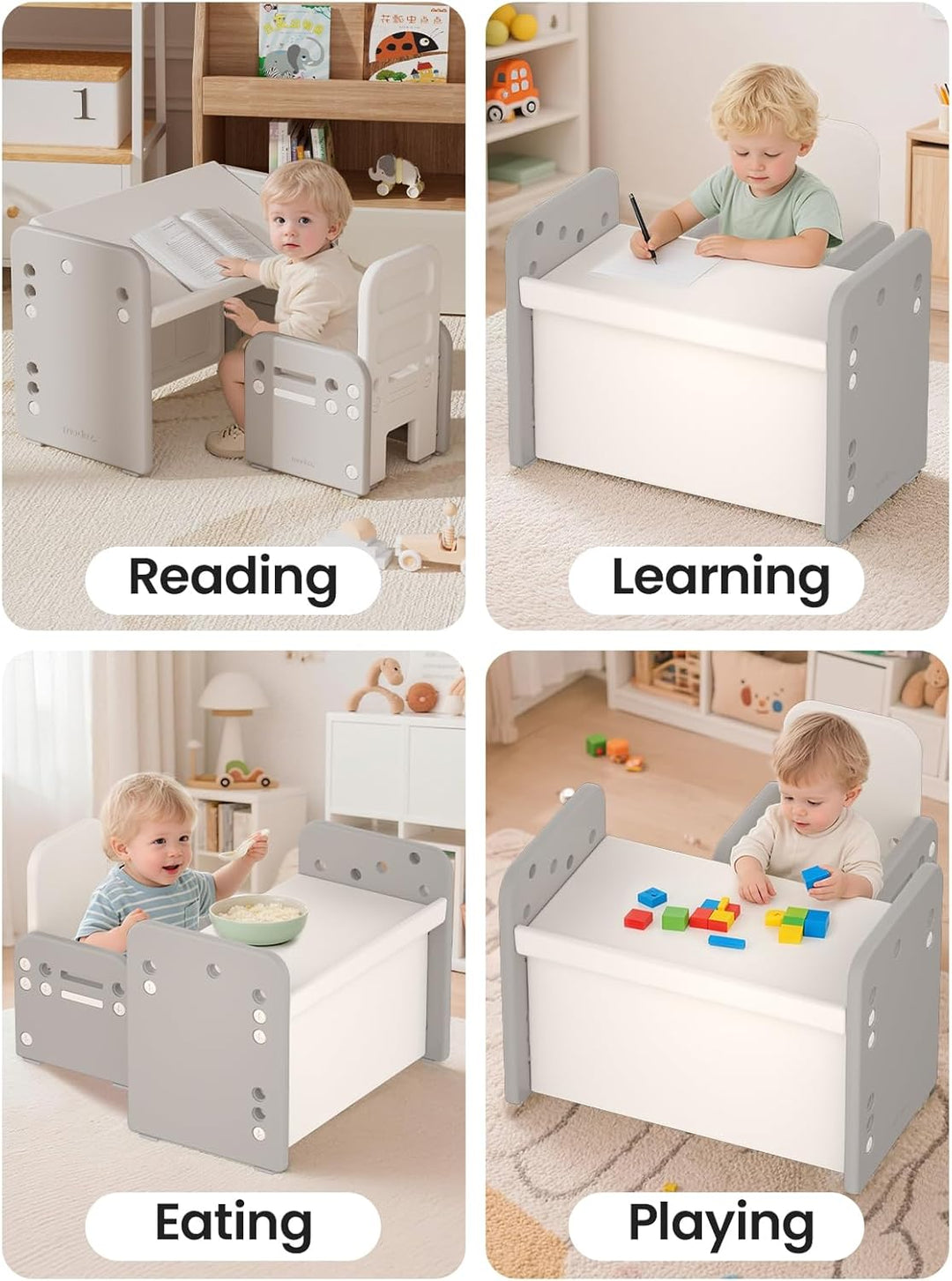 Kindertisch mit Stühle, Höhenverstellbarer Kinder Tisch Stuhl Set, Konvertierbarer Desktop，Multifunk