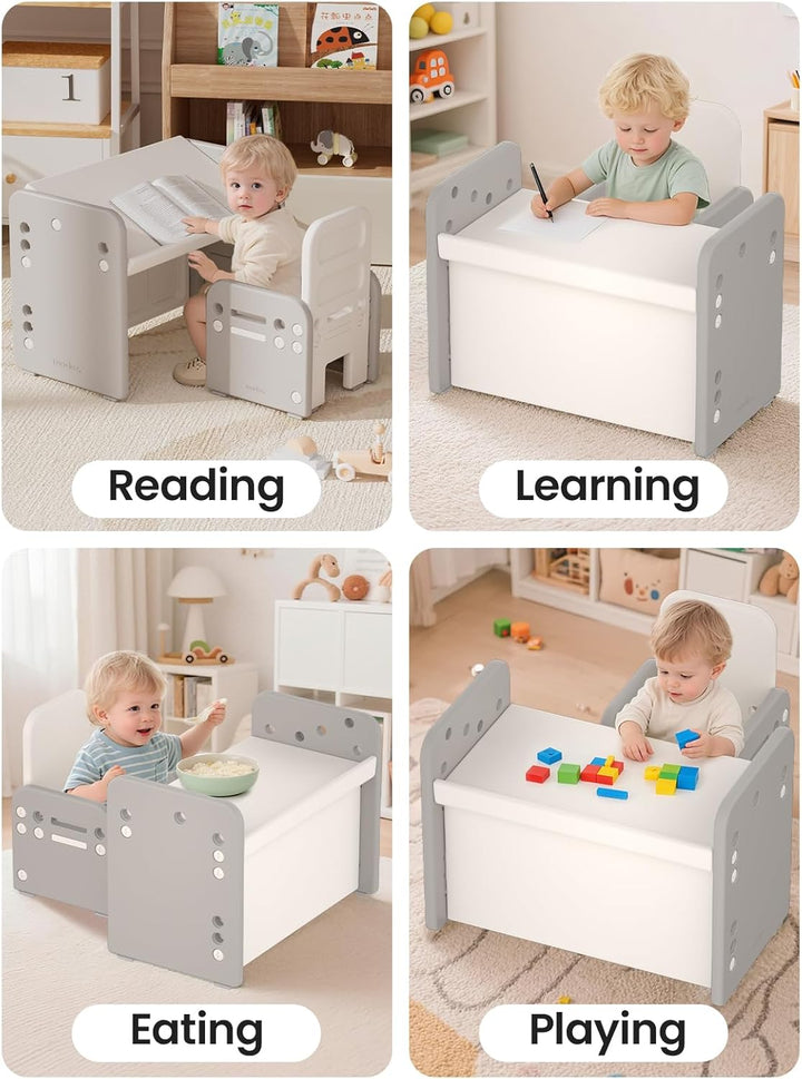 Kindertisch mit Stühle, Höhenverstellbarer Kinder Tisch Stuhl Set, Konvertierbarer Desktop，Multifunk