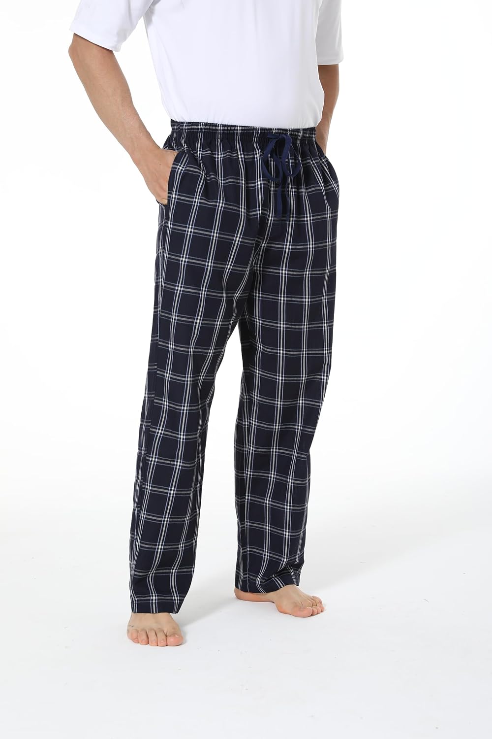 Jveyvth Herren Pyjamahose 100% Baumwolle kariert Schlaf &amp; Lounge Hose, PJ Hose mit Taschen und Knopf