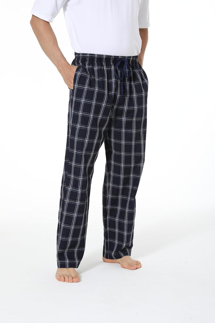 Jveyvth Herren Pyjamahose 100% Baumwolle kariert Schlaf &amp; Lounge Hose, PJ Hose mit Taschen und Knopf