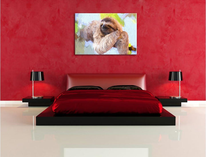 Pixxprint Faultier hängt von AST als Leinwandbild/Grösse: 100x70 cm/Wandbild/Kunstdruck/fertig bespa