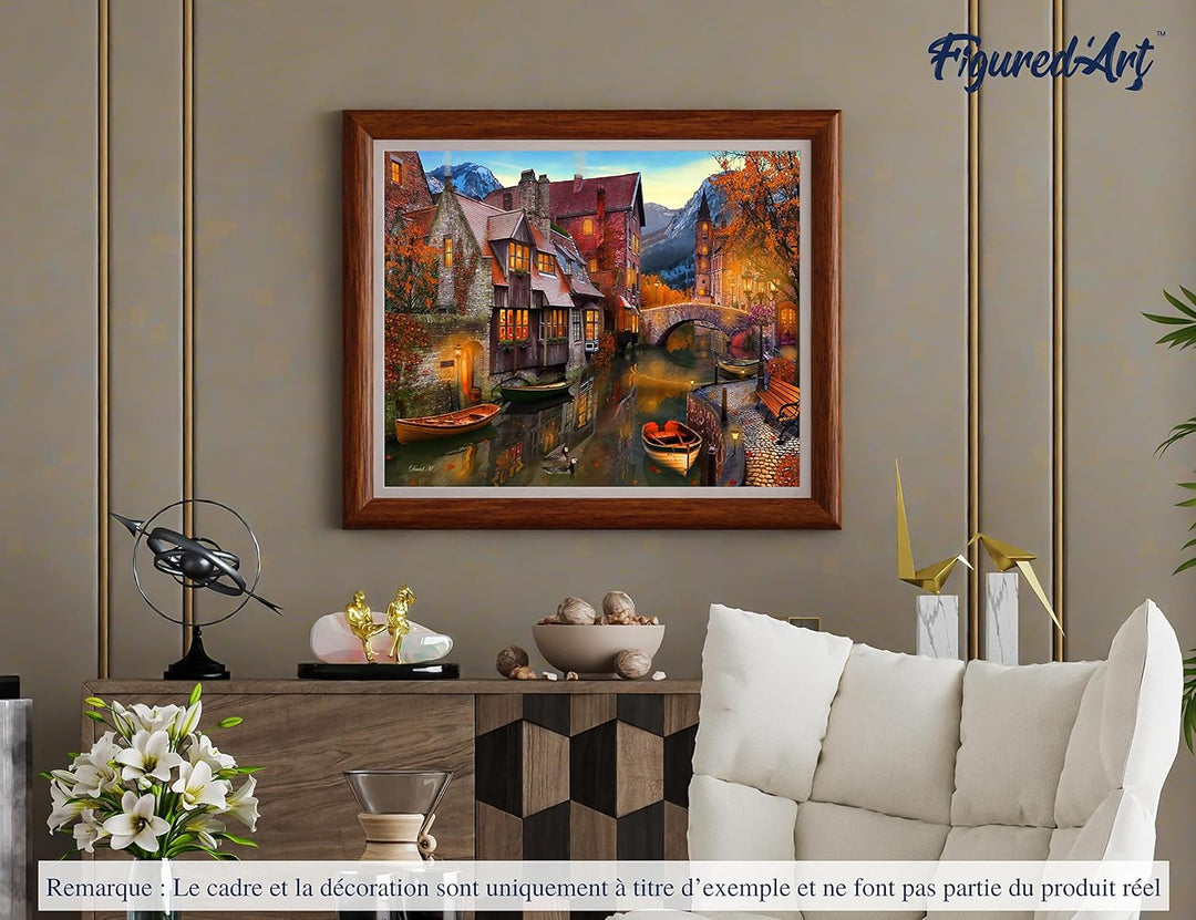 Figured'Art Malen Nach Zahlen Erwachsene Mit Rahmen Kanal im Herbst - Paint by Numbers Basteln DIY B