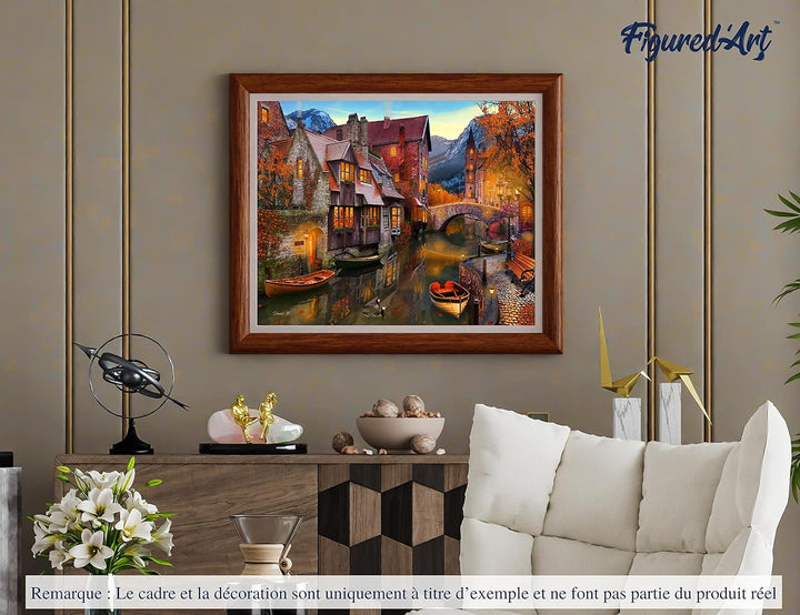 Figured'Art Malen Nach Zahlen Erwachsene Mit Rahmen Kanal im Herbst - Paint by Numbers Basteln DIY B
