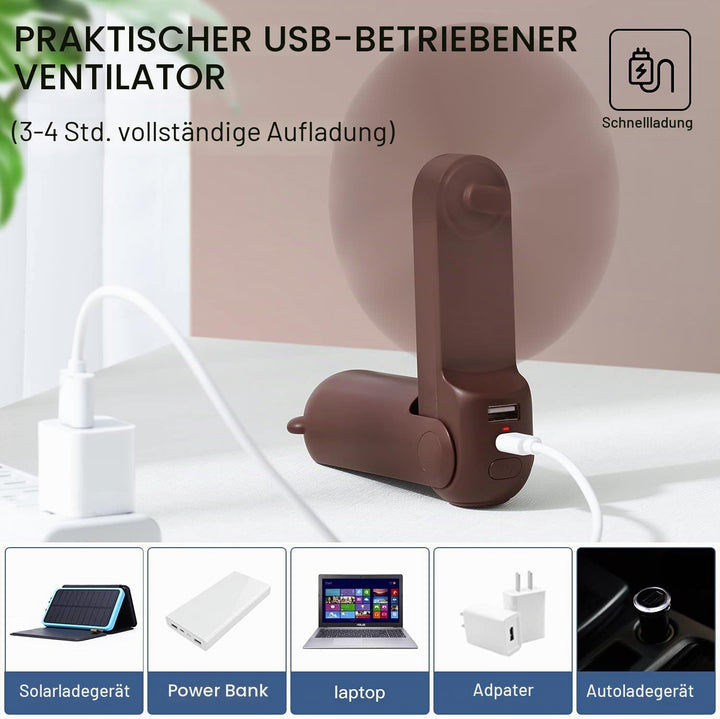 JISULIFE Handventilator Mini Ventilator 3 IN 1, mit 4500 mAh Powerbank USB Akku Klein Ventilator, Ba