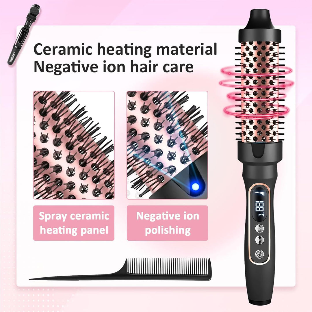 38mm Wärmebürste Thermobürste, 3 in 1 LCD 110-210℃Heated Round Thermal Brush,Lockenbürste für Lose L
