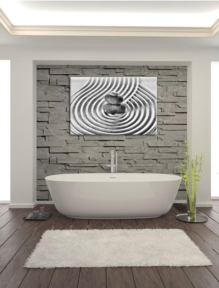 Pixxprint Steinmuster im Sand / 100x70cm Leinwandbild bespannt auf Holzrahmen/Wandbild Kunstdruck De