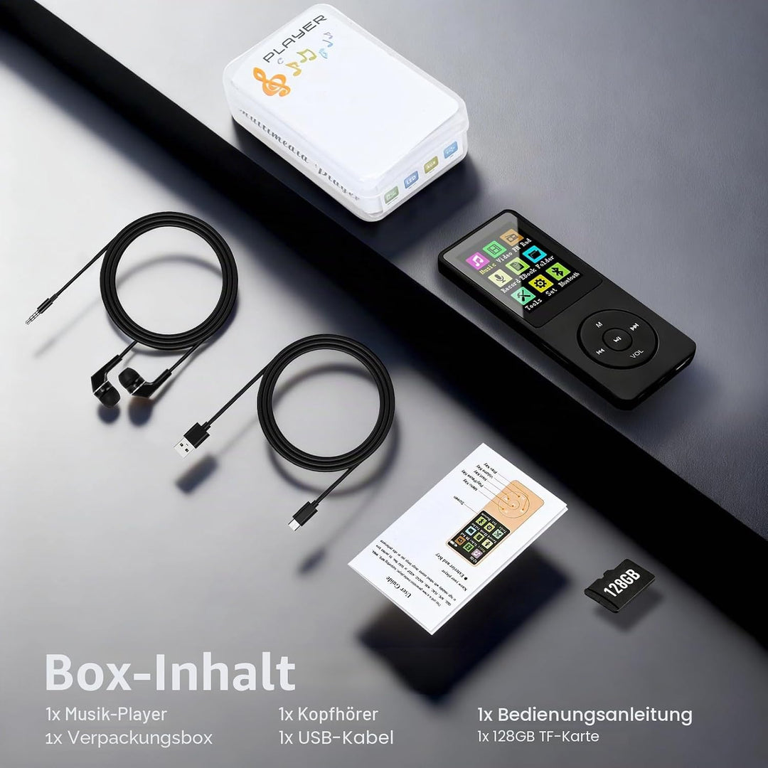 128 GB MP3-Player mit Bluetooth 5.0, COVVY Tragbarer digitaler Musik-Player mit integriertem HD-Laut