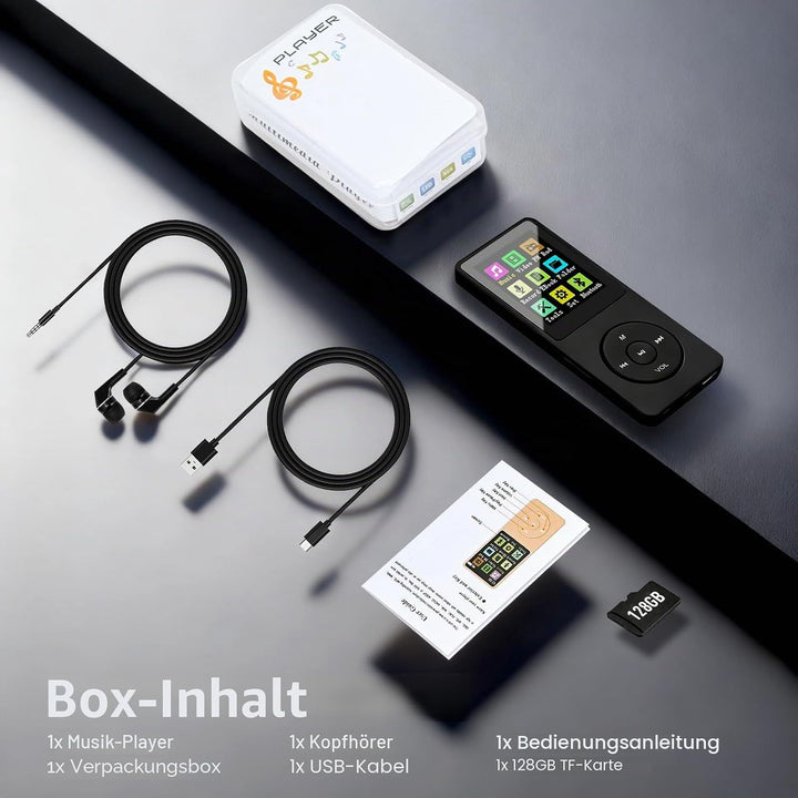 128 GB MP3-Player mit Bluetooth 5.0, COVVY Tragbarer digitaler Musik-Player mit integriertem HD-Laut