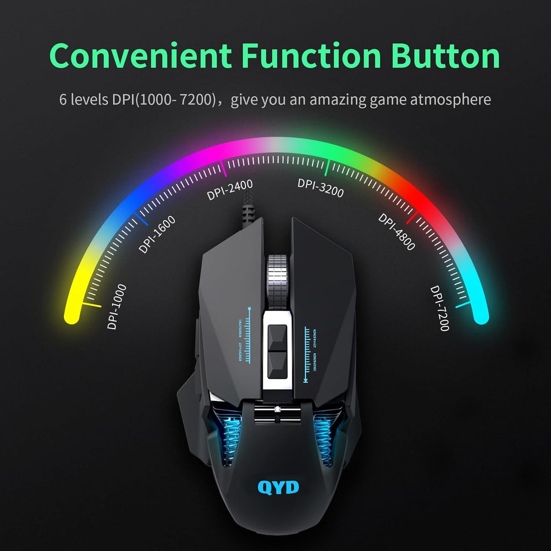 Gaming Maus RGB LED PC Maus Kabel, 7200 DPI Einstellbarer Anpassbare Gewichte Gaming Mäuse Gewichtst