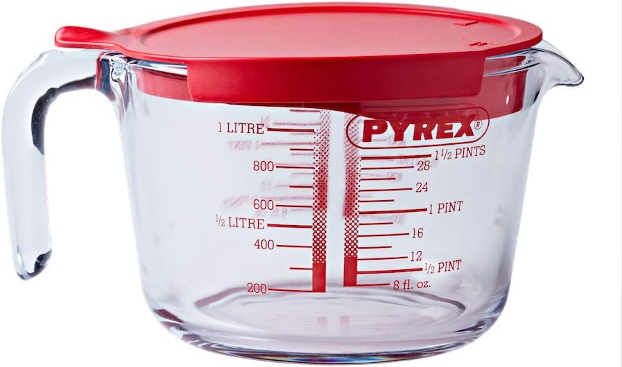Messbecher 1l mit Deckel & Classic Ultrabeständiger Messbecher aus Glas, Transparent, 0,25 l Bundle