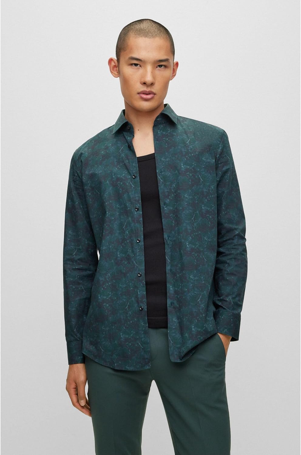 HUGO Herren Kenno Shirt 42 Dark Green302, 42 Dark Green302
