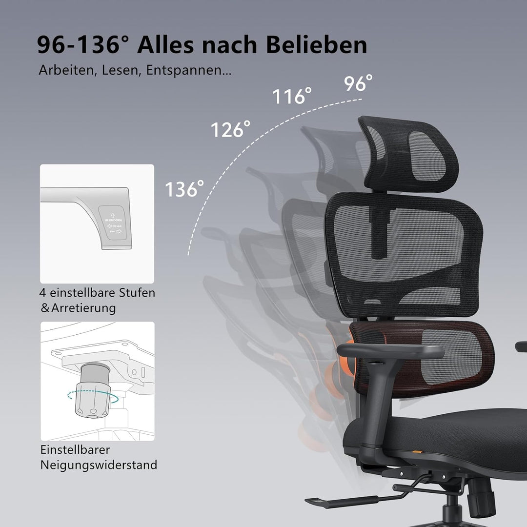 Newtral NT001 Bürostuhl Ergonomisch, Ergonomischer Schreibtischstuhl 150kg, Ergonomic Office Chair P
