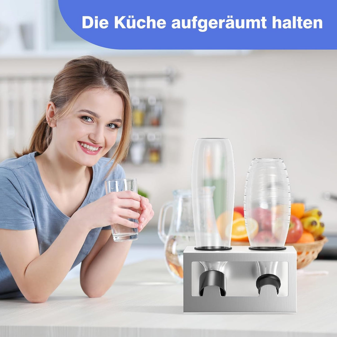 HOMMAND Flaschenhalter für SodaStream Crystal und Emil Flaschen, Edelstahl Flaschenhalter Abtropfges