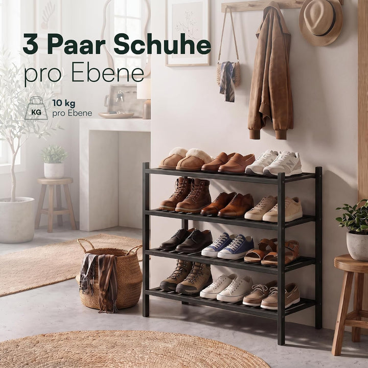 Schuhregal aus Bambus, Schuhablage mit 4 Ebenen, 68 x 28 x 64 cm, Erweiterbar Stapelbar, Schuhschran