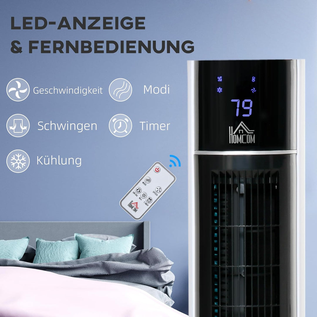 HOMCOM Turmventilator mit Fernbedienung 105cm Ventilator, Standventilator 52° oszillierende Luftkühl