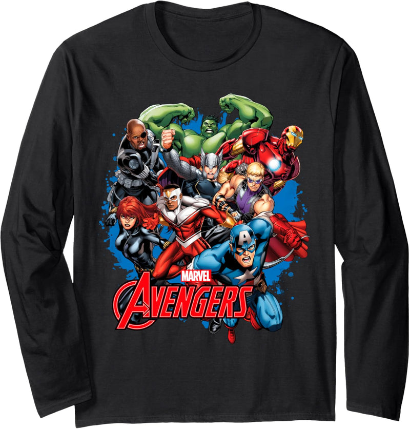 Marvel The Avengers Group Shot Splattered Background Poster Langarmshirt