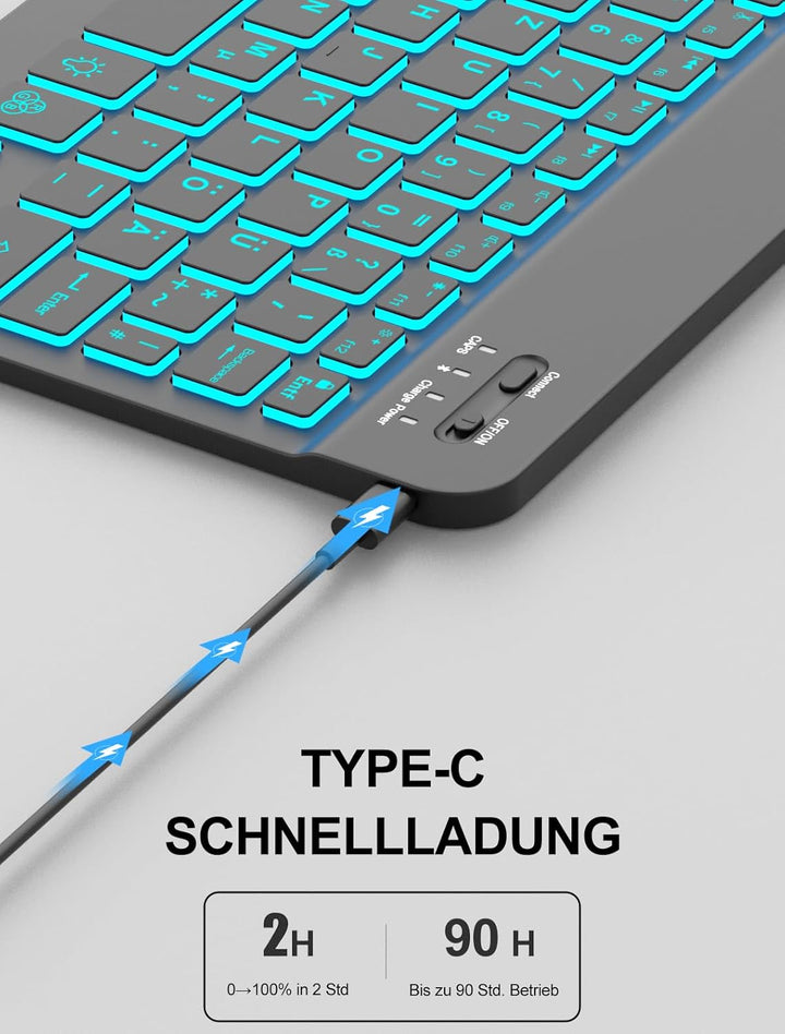 JADEMALL Hülle mit 7-Farben Beleuchtungstastatur für Lenovo Idea Tab 11" (2025) & Tab M11 (2024) TB3