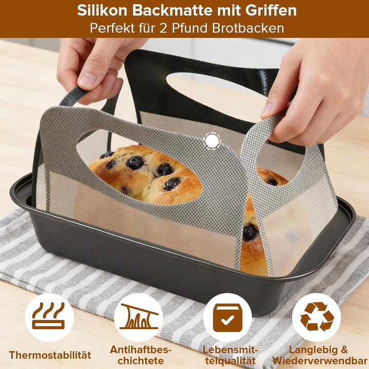 Brotbackform Karbonstahl 2er Set, Antihaft Kastenform Brot 27.5X14.5X6cm mit 2 Backmatte & Backwerkz