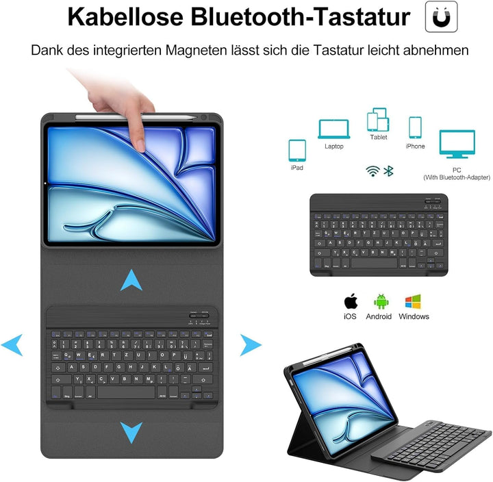 IVEOPPE Tastatur für iPad Air 11” M4 2026/M3 2025/M2 2024, Schutzhülle mit Stifthalter, Hülle mit Bl