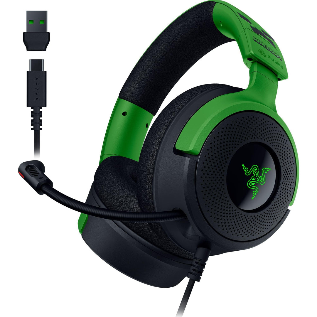Razer Kraken V4 X Minecraft Edition - Kabelgebundenes USB-PC-Gaming-Headset (Triforce 40mm-Treiber,