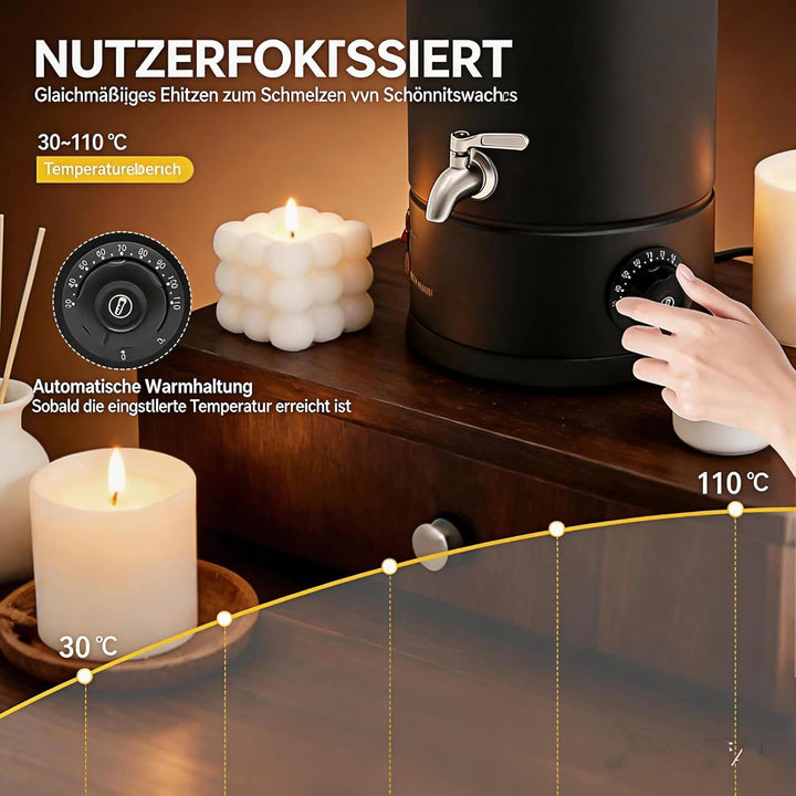 Cutycaty Wachsschmelzer für Kerzen 8L/10L/12L/15L Wachsschmelzgerät für Kerzenherstellung 1800W Elek