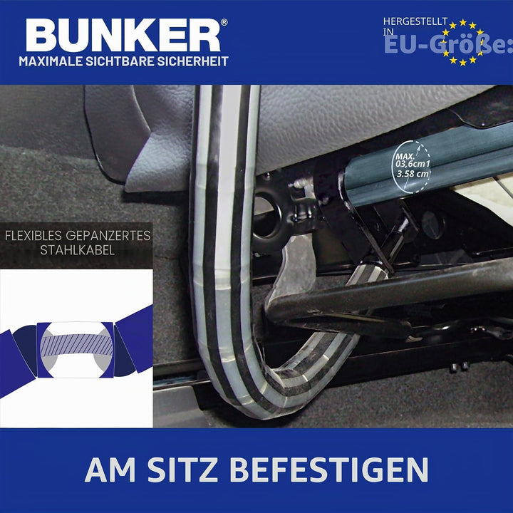 Bunker BA80N Hochwertige Lenkradkralle am Sitz verankert, Hochsicherer Anti-Bohr-Schloss, Stark Flex