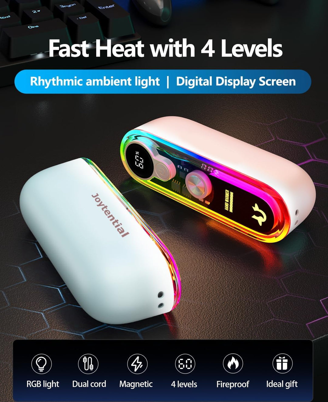 Handwärmer Taschenwärmer Elektrisch, 2 in 1 Handwärmers Tragbar Magnetisch, 4 Wärmestufen, Taschenwä