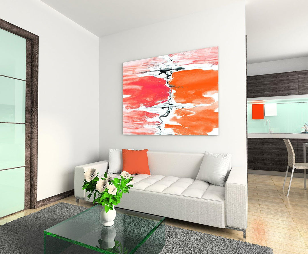 Paul Sinus Art 60x80cm Abstrakt003_Leinwandbild Abstrakte Kunst Kunstdruck rot orange schwarz weiss