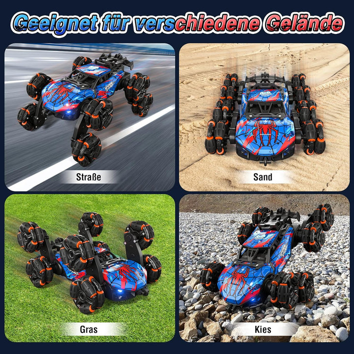 Ferngesteuertes Auto ab 6-12 Jahre,RC Drift Auto mit 360° drehbar,LED Leuchten,Musik und Spray, 8WD