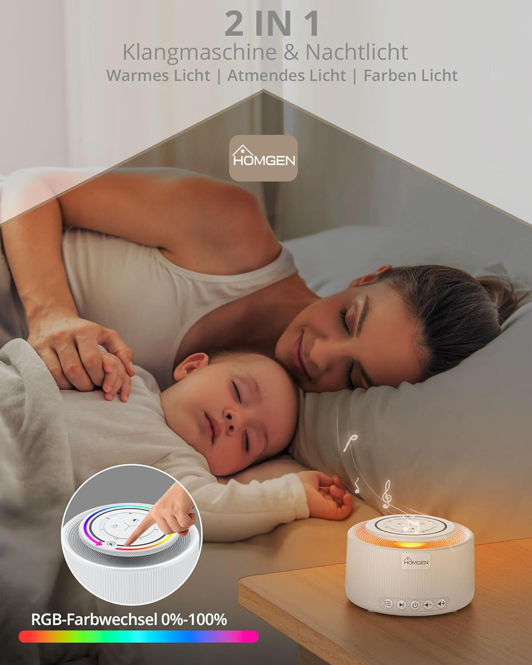 HOMGEN White Noise Machine Weisses Rauschen Maschine Einschlafhilfe Baby Erwachsene 30 Klänge & 30 S