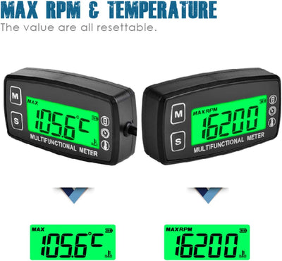 Runleader Digitales Öl-Wasser-Temperaturmessgerät, Echtzeit-Drehzahlanzeige, Alarmtemperatur und Dre