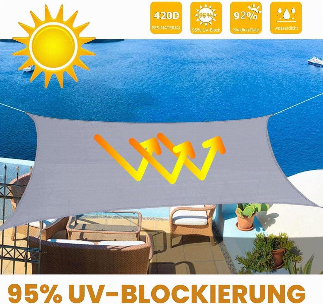 Sunal Sonnensegel 3x3m Quadratisch,PES Polyester Wasserdicht,95% UV Schutz,inkl.Befestigungsseile,gr