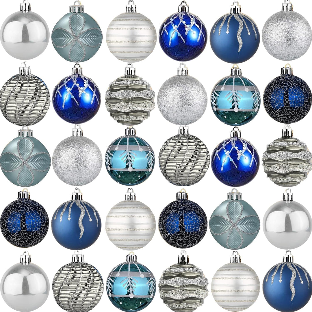 30 Stück Weihnachtskugeln Weihnachtsdeko Set Blau Gold,6cm Kunststoff Weihnachtsbaumkugeln Box mit A