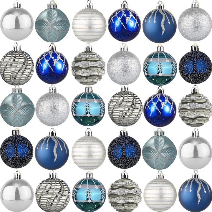 30 Stück Weihnachtskugeln Weihnachtsdeko Set Blau Gold,6cm Kunststoff Weihnachtsbaumkugeln Box mit A