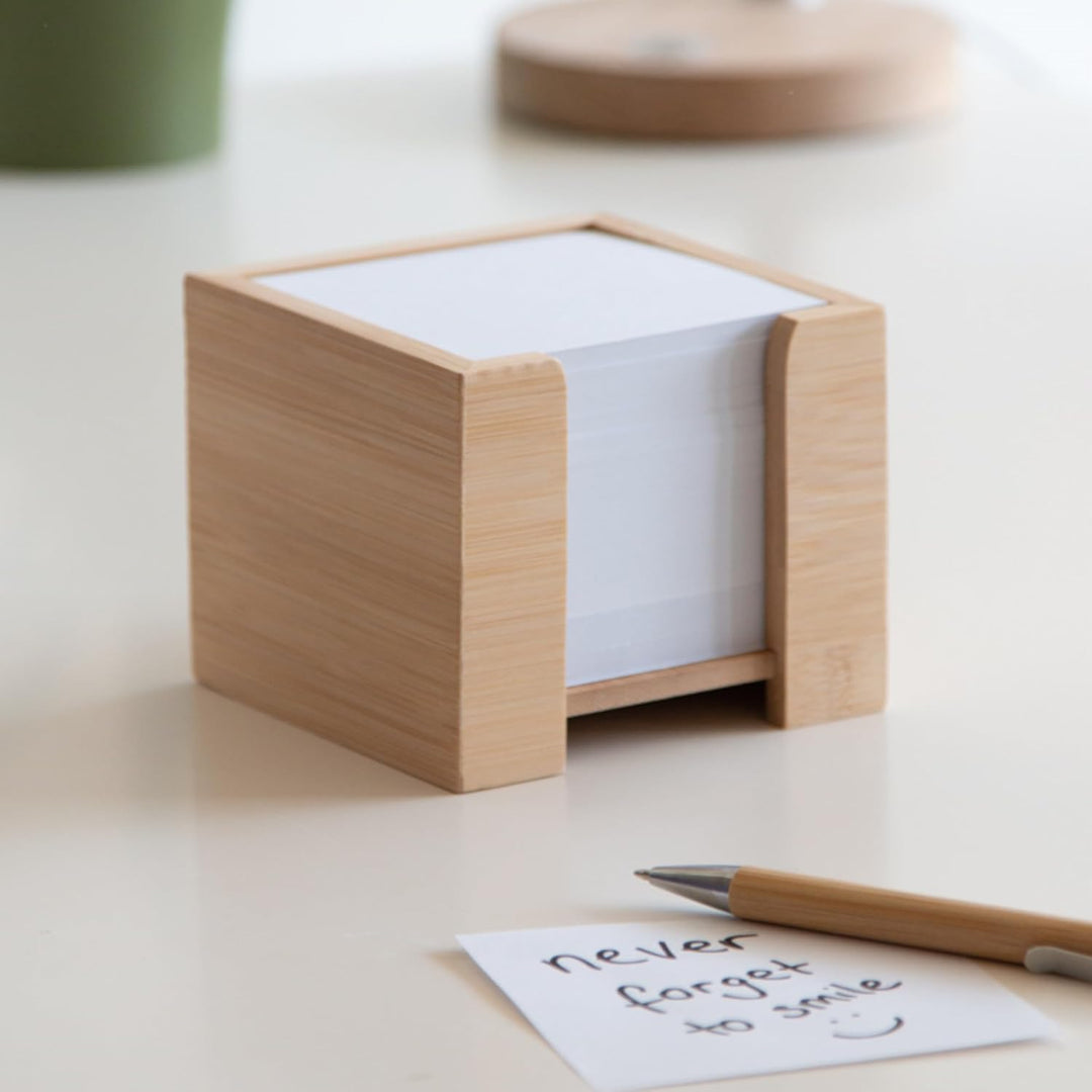 Zettelbox Bambus, nachhaltiger Zettelkasten Holz, Notizzettel Halter, 900 Blatt holzfreies Papier 70