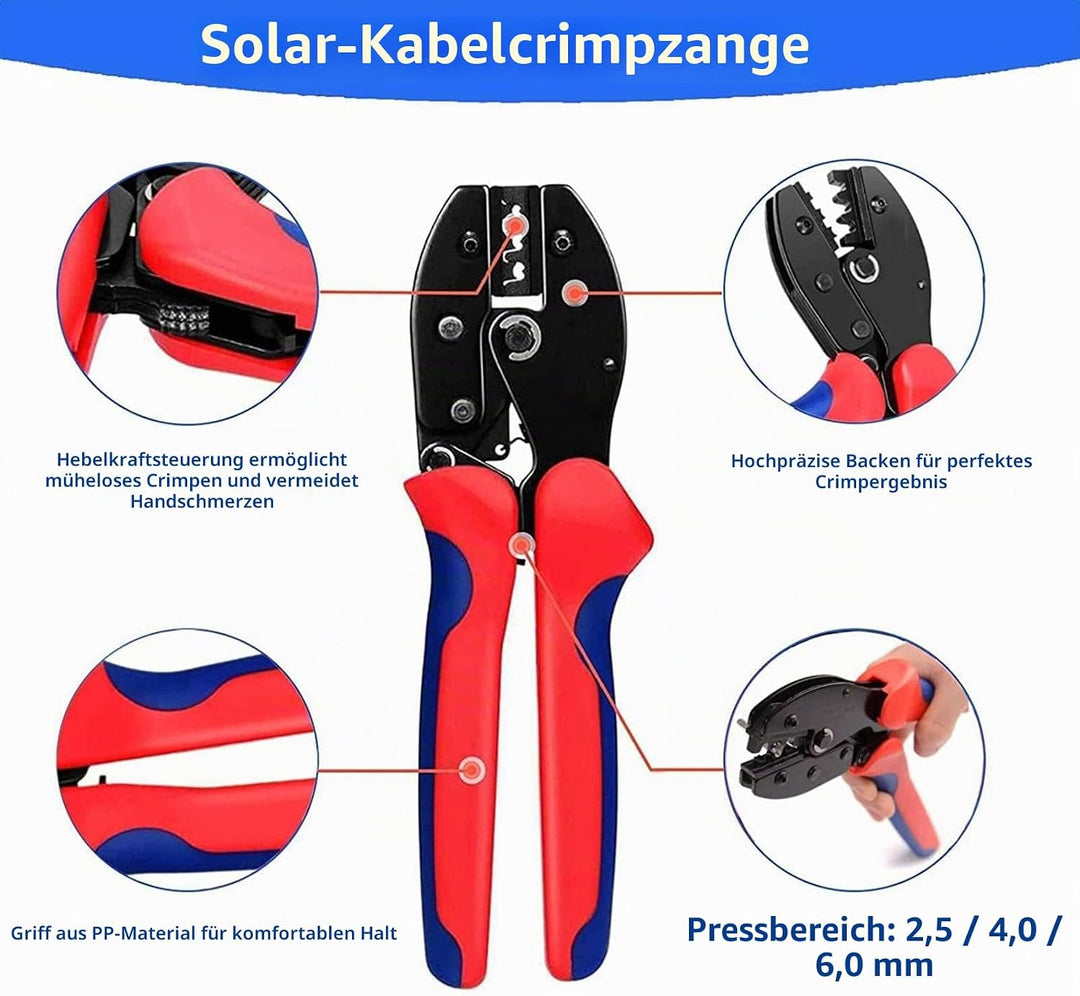 QeeHeng Solarpanel-Crimpzange, Crimper für 2,5/4/6 mm Solarpanel-PV-Kabel LW75, LW75