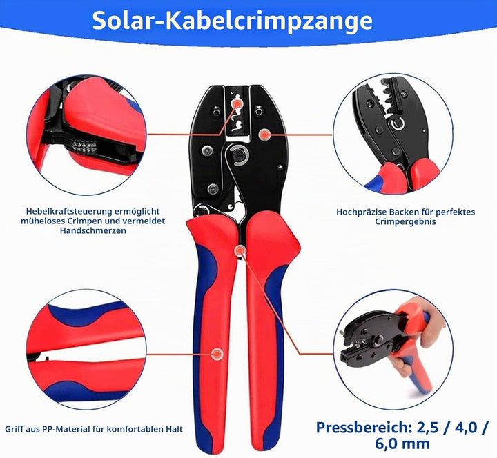 QeeHeng Solar Crimpzange Kit für 2.5/4.0/6.0mm², 1 Stück Solarpanel PV Kabel Crimpzange +16 Paar Mal