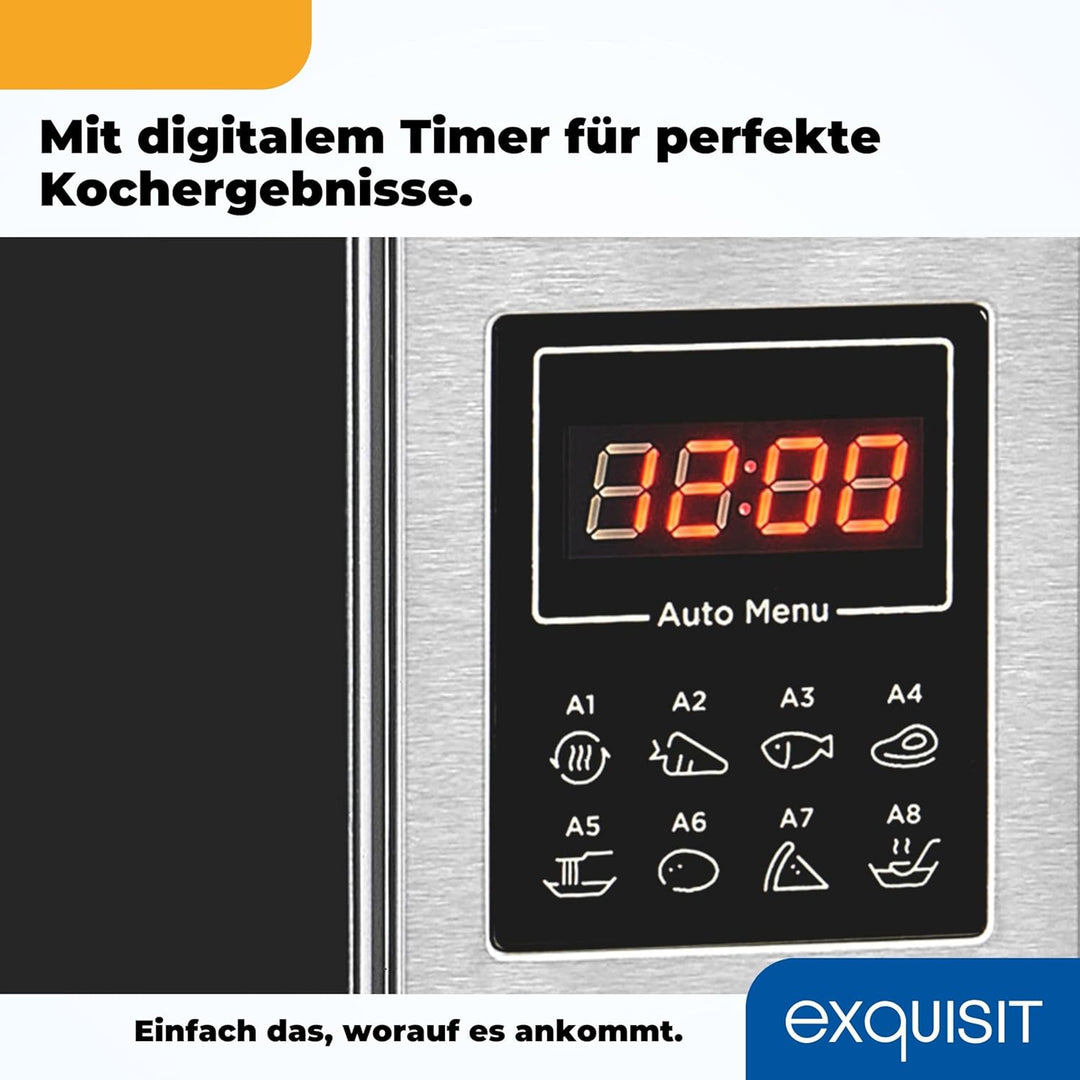 Exquisit Mikrowelle MW 820 DI | Stanfgerät | Silber | 25,5 cm Drehteller | 20 L Garraum | Beleuchtun