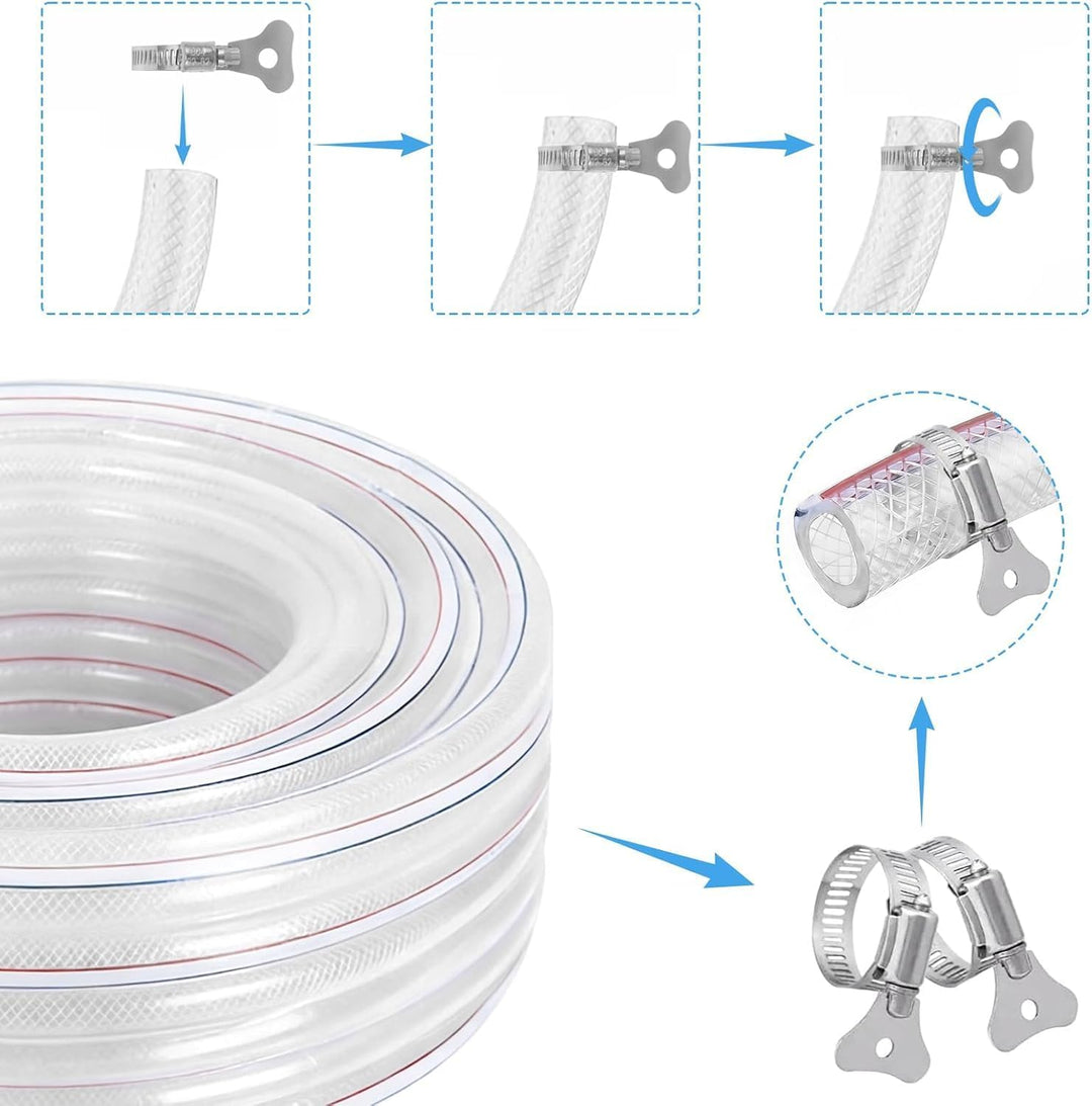 Trinkwasserschlauch PVC Schlauch mit Gewebe Benzinschlauch Wasserschlauch, mit 2 Schlauchschellen, f