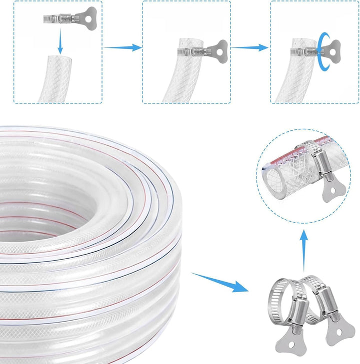 Trinkwasserschlauch PVC Schlauch mit Gewebe Benzinschlauch Wasserschlauch, mit 2 Schlauchschellen, f