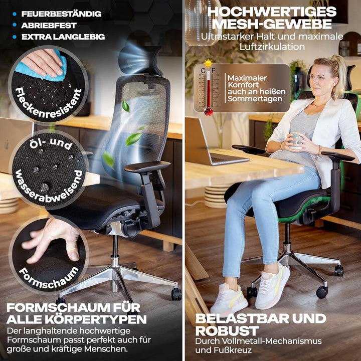 VALKENSTOL M6 Ergonomischer Bürostuhl 150 KG [Grosse Menschen, Schaumstoff-Sitz] Bürostuhl Ergonomis