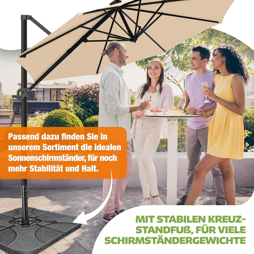 KESSER® Sonnenschirm Ampelschirm SUN Rund XL Ø330 cm Inkl. Abdeckung + Windsicherung 7-Fach Verstell