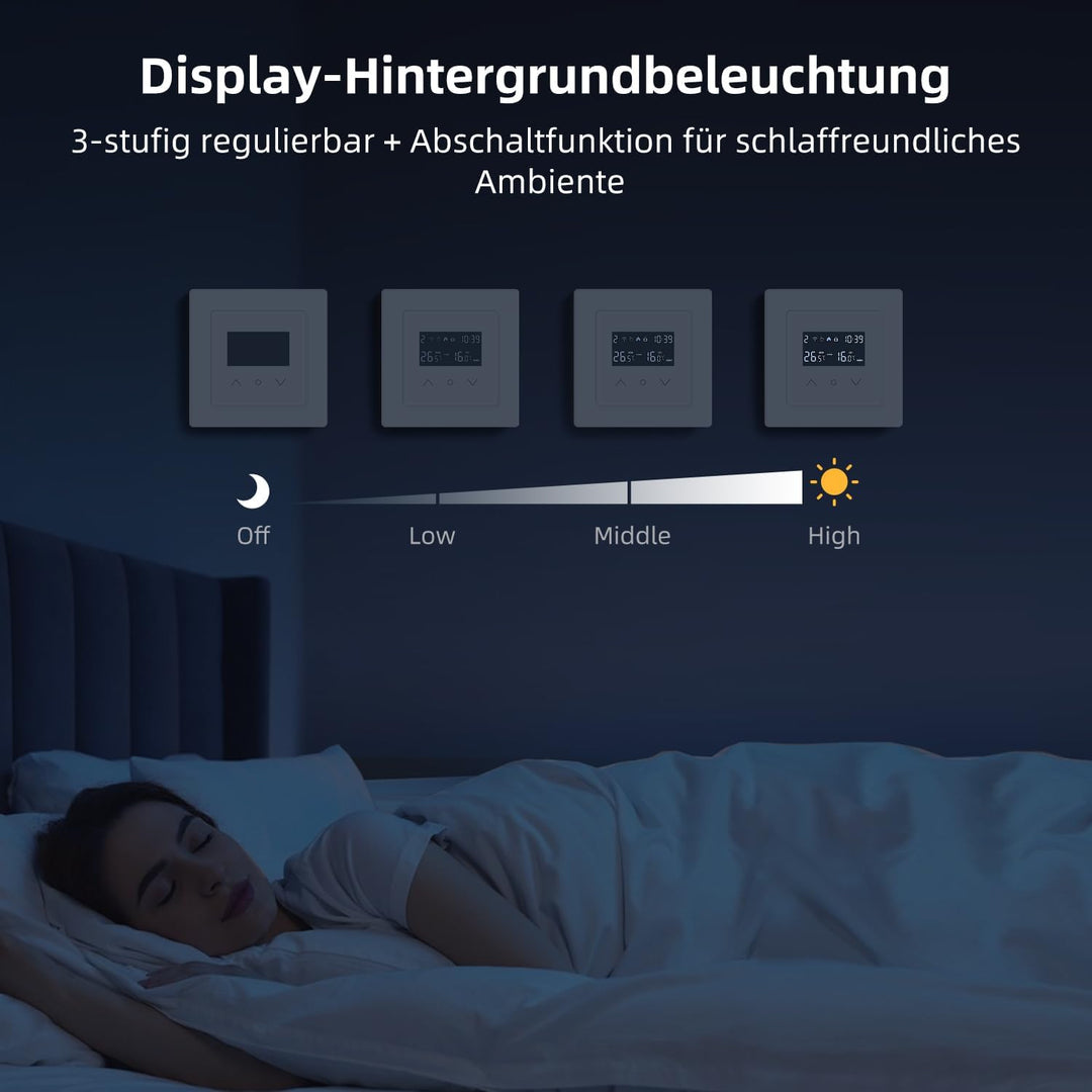 Samrt WiFi Themrmostat für Wasser-Fussbodenheizung, 55 x 55mm Standard, Glasfläche, Programmierbar R